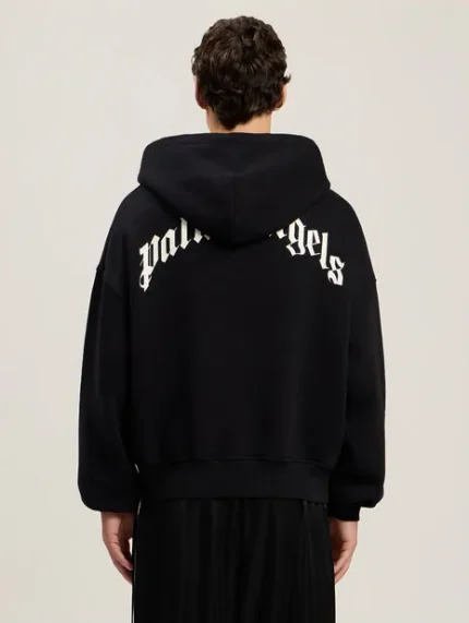 Palm Angels Back Curved Logo Zip Hoodie