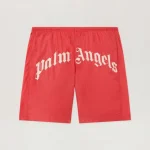 Palm Angels Curved Logo Swimshorts Red