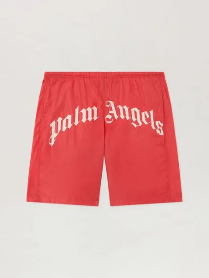 Palm Angels Curved Logo Swimshorts Red